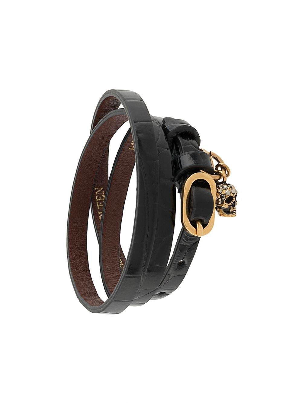Alexander Mcqueen Skull-charm Wrap-around Bracelet In Black