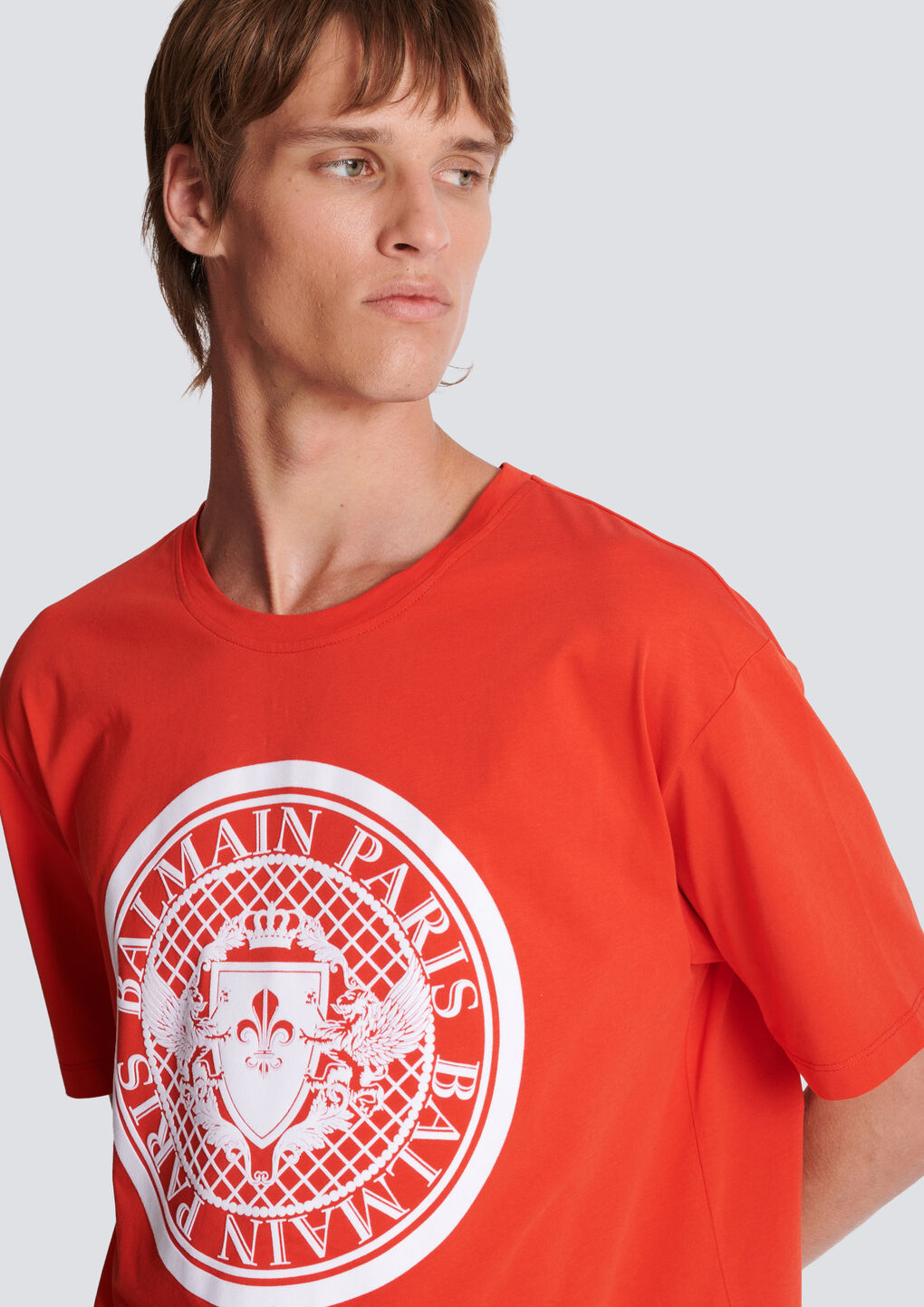 Balmain Coin Cotton T-shirt In Orange