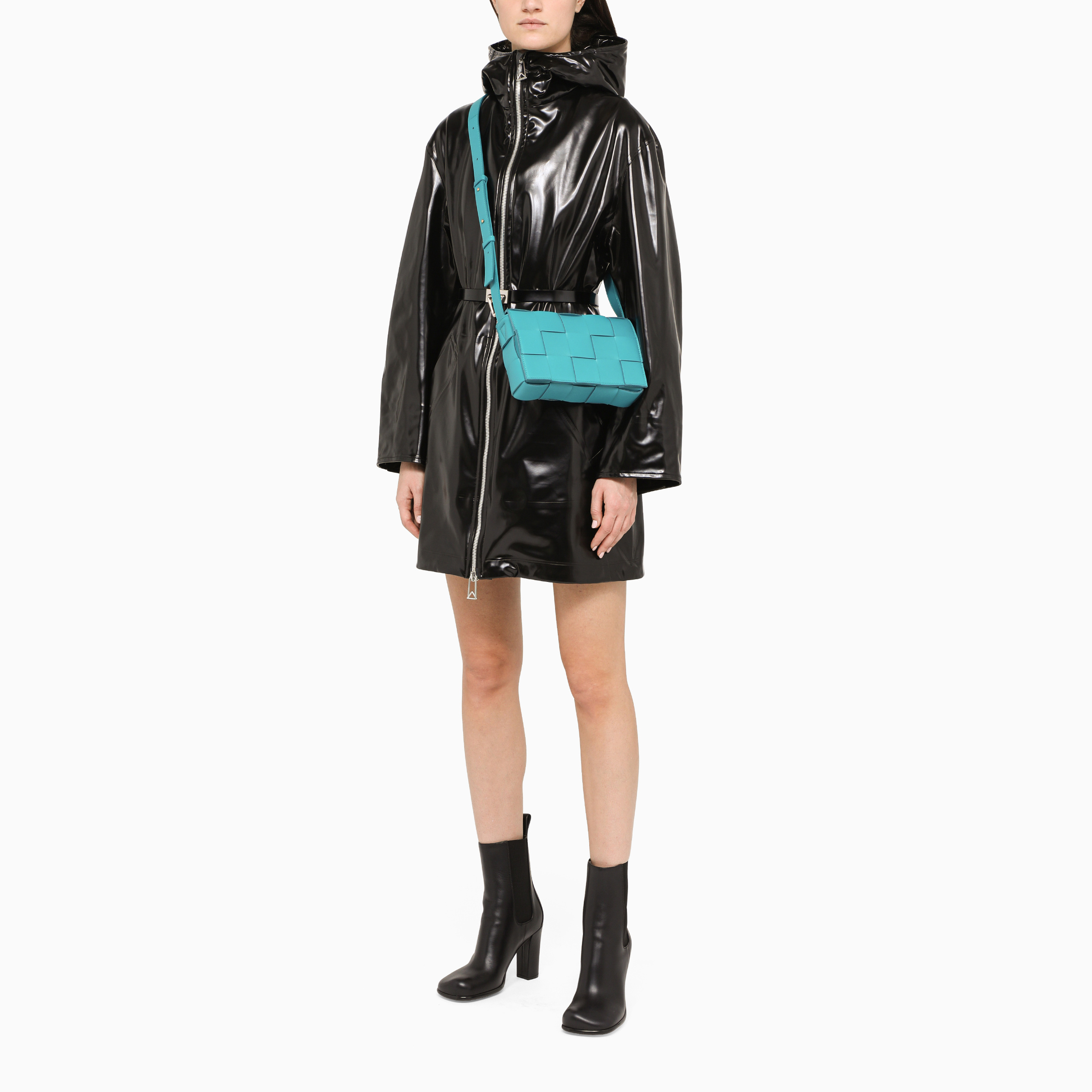 Bottega Veneta High-shine Parka Coat In Black
