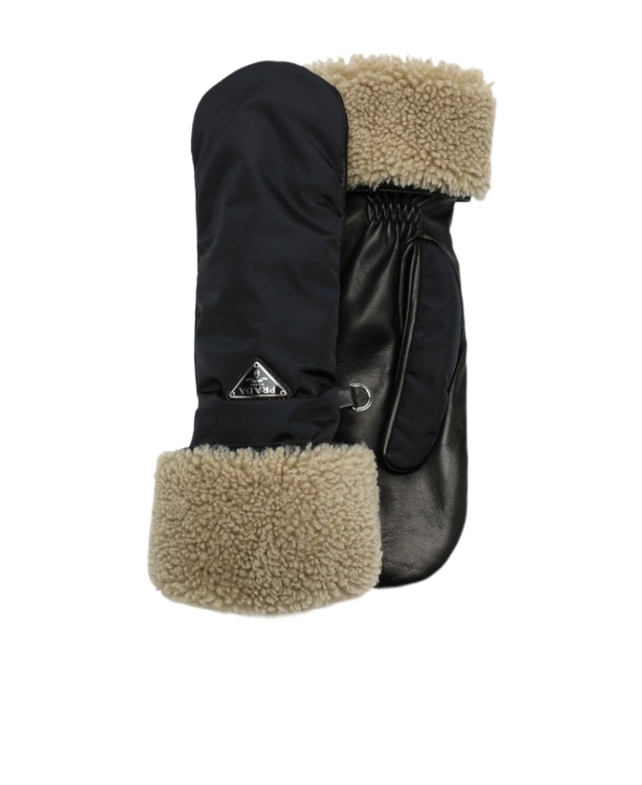 Prada Logo Flanging Gloves In Black