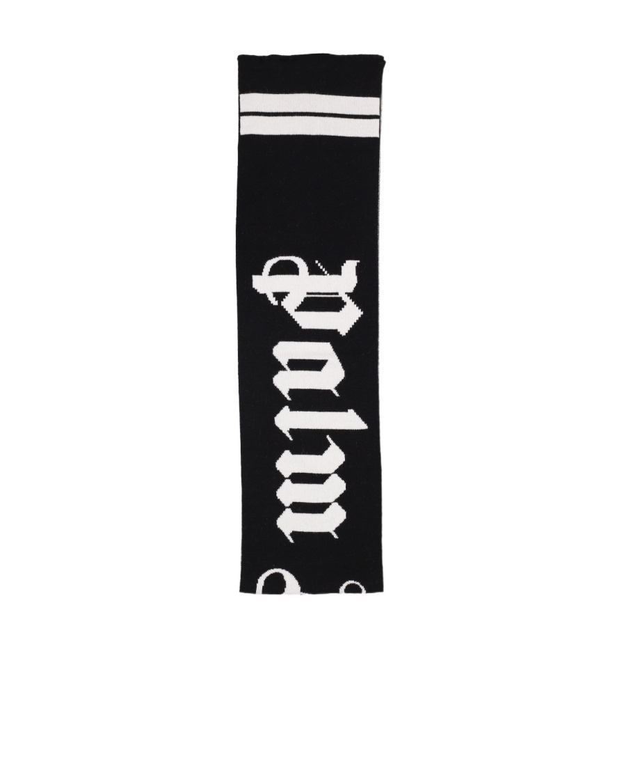 Palm Angels Kids Logo Intarsia Scarf In Black