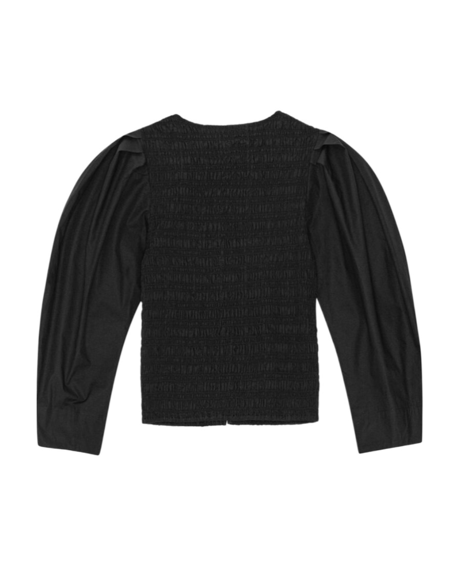 Ganni U-neck Cropped Organic-cotton Blouse In Black