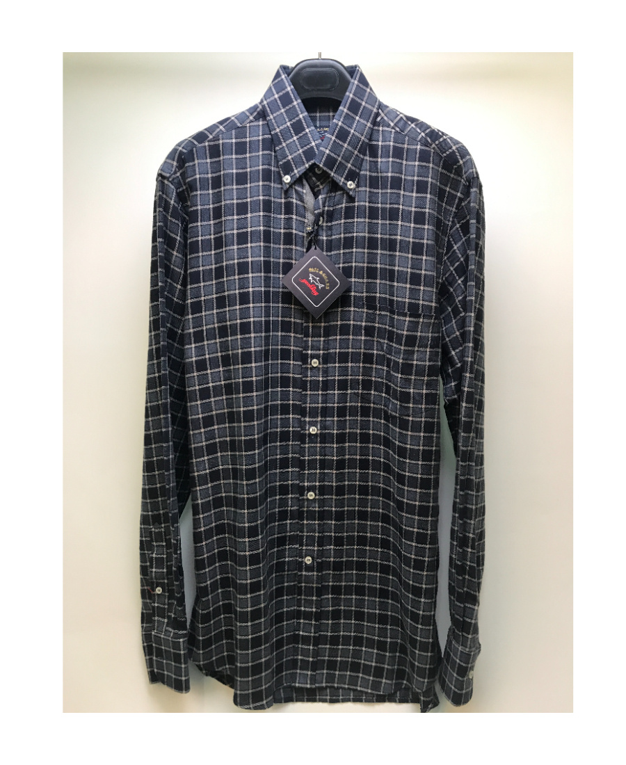 Shop Paul & Shark Lapel Plaid Long-sleeved Shirt In Black