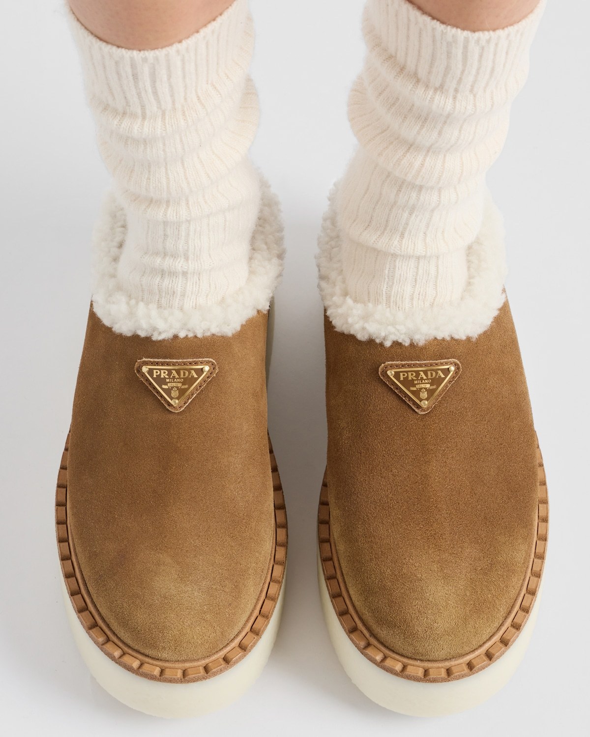 Shop Prada Suede Mules In Brown