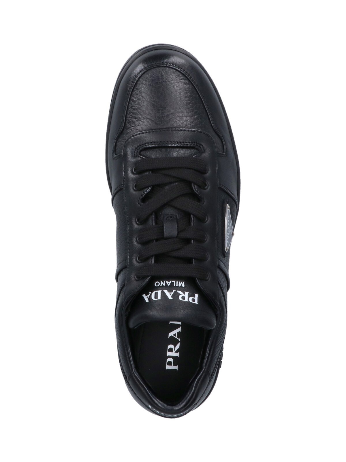 Prada Leather Sneakers With Embellished Inserts And Padded Ankle In Black