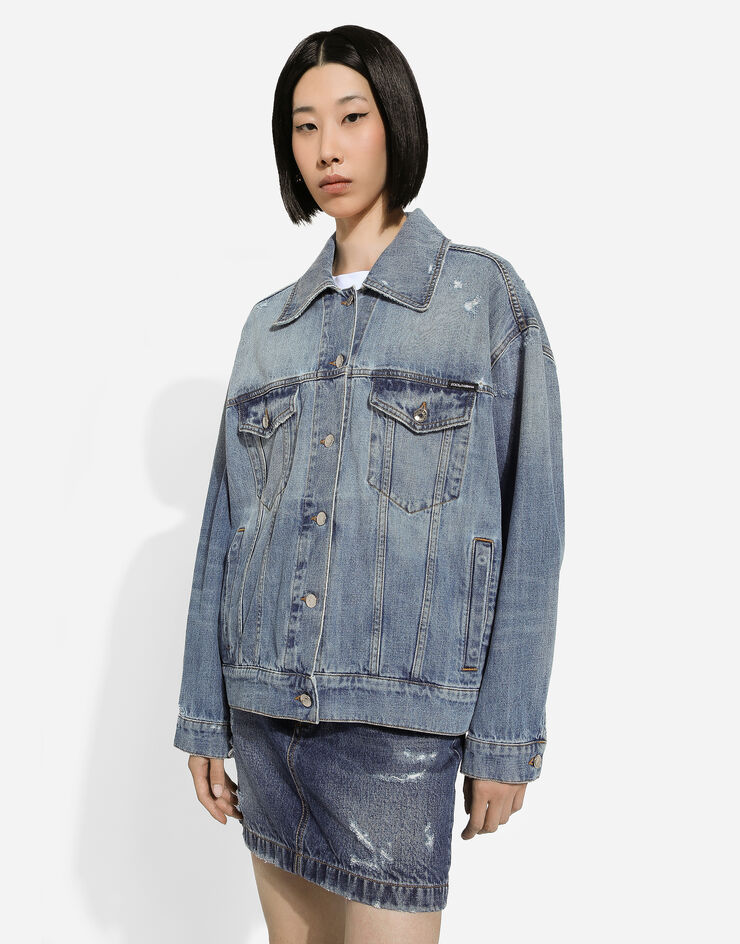 Dolce & Gabbana Logo-patch Cotton Denim Jacket In Gray