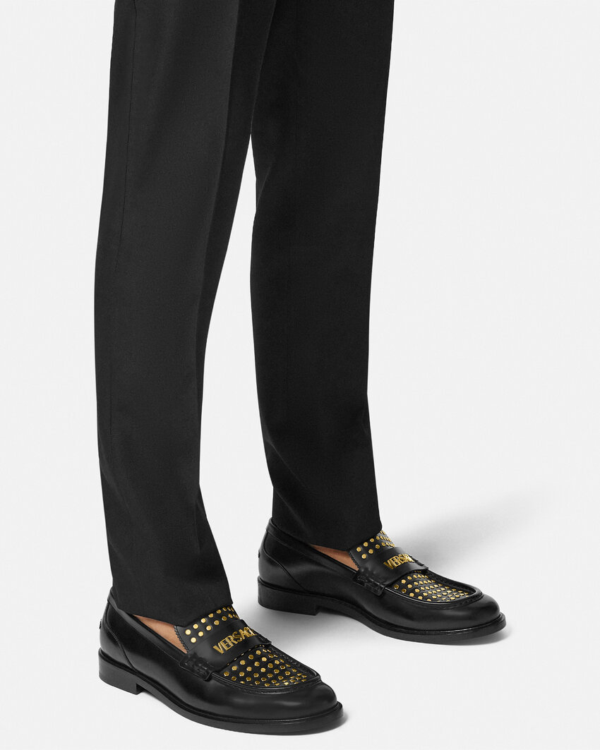 Versace Stud-embellished Loafers In Black