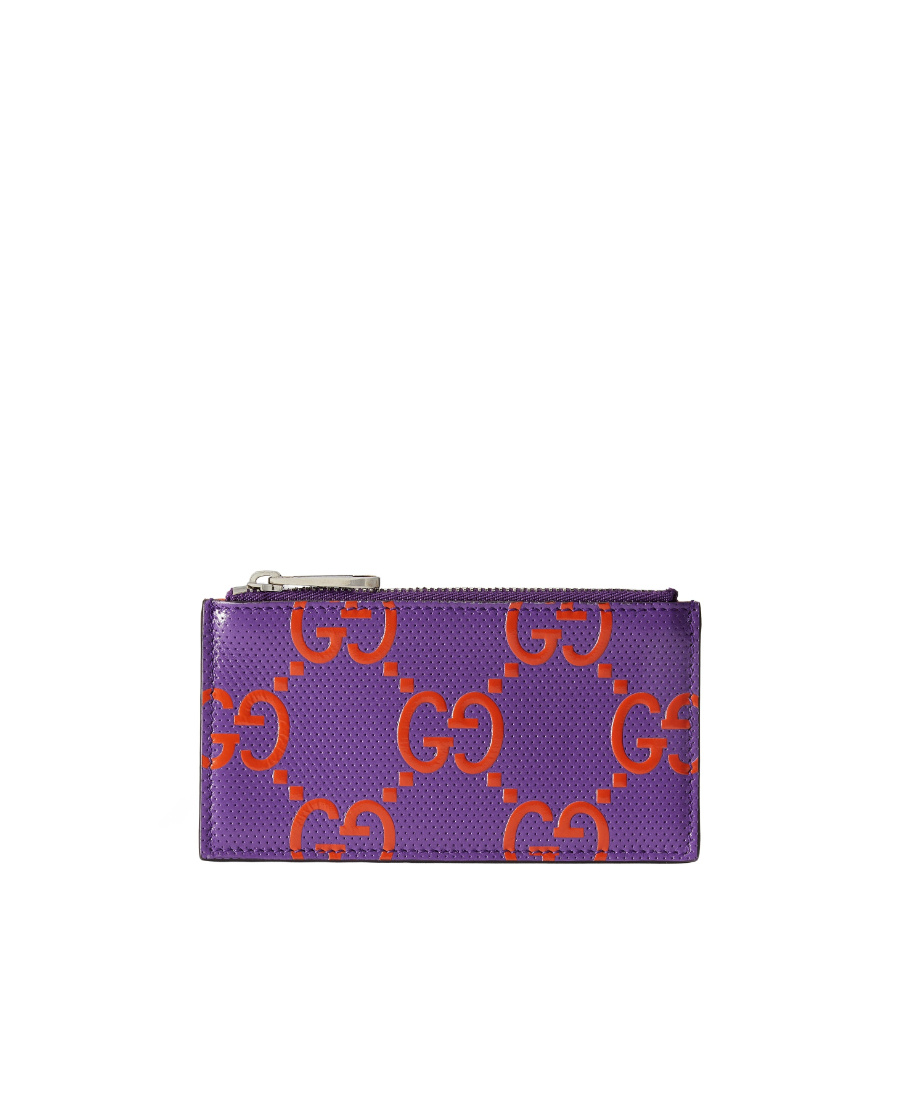 Gucci Gg-embossed Zipped Cardholder In Purple