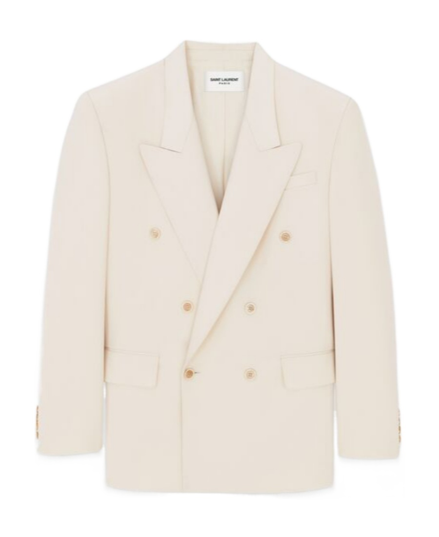 Saint Laurent Peak-lapels Wool Blazer In Off-white