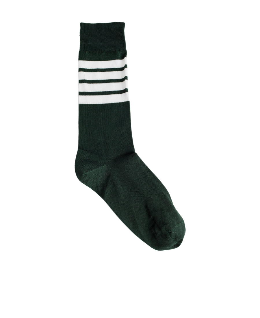 Thom Browne Green Cotton Blend Sock In Black