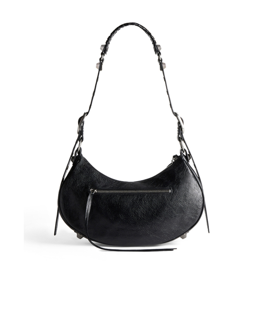 Balenciaga Green Leather Shoulder Handbag With Magnetic Closure And Metal Details In Black