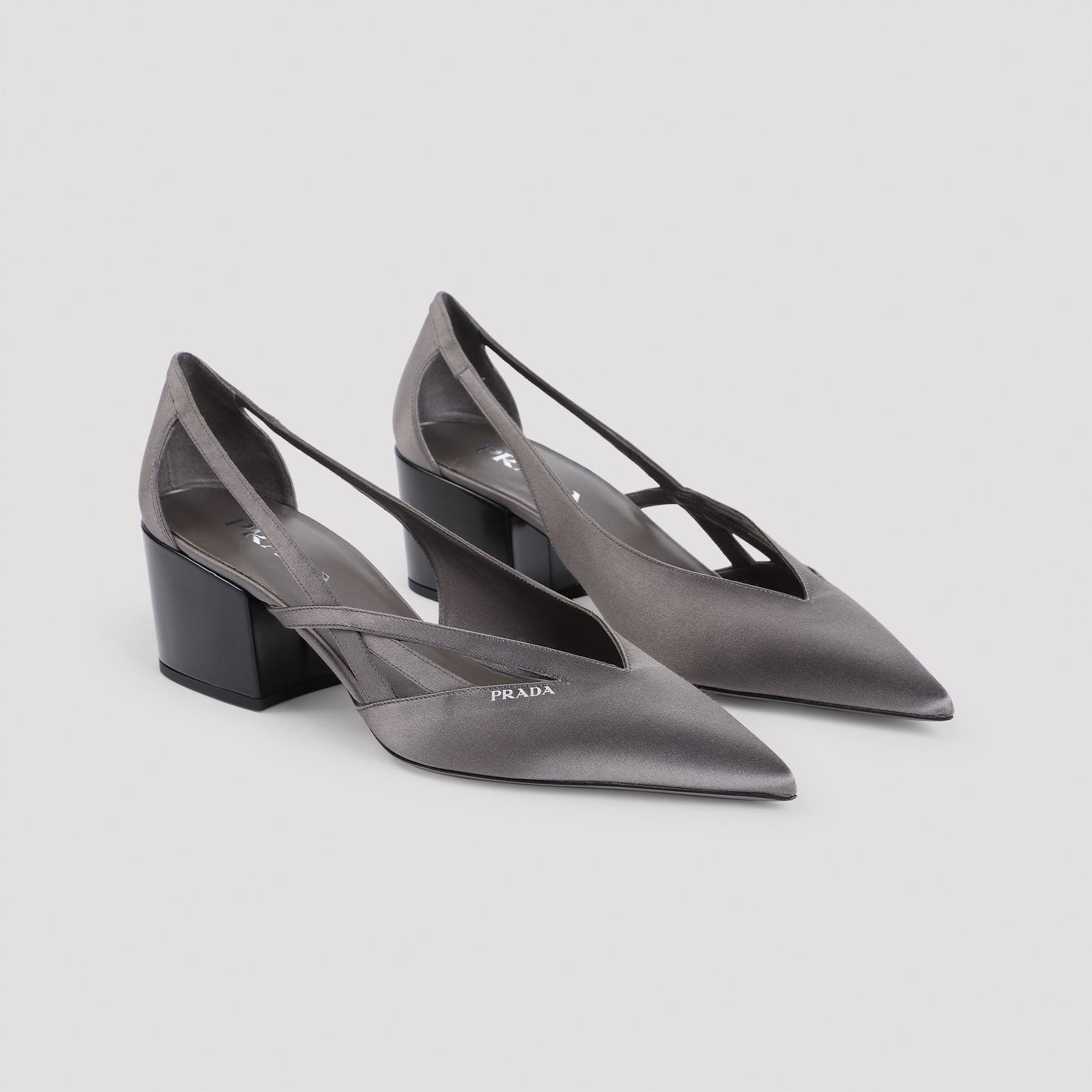 Prada Pointed Toe Block Heel Cut-out Pumps In Gray
