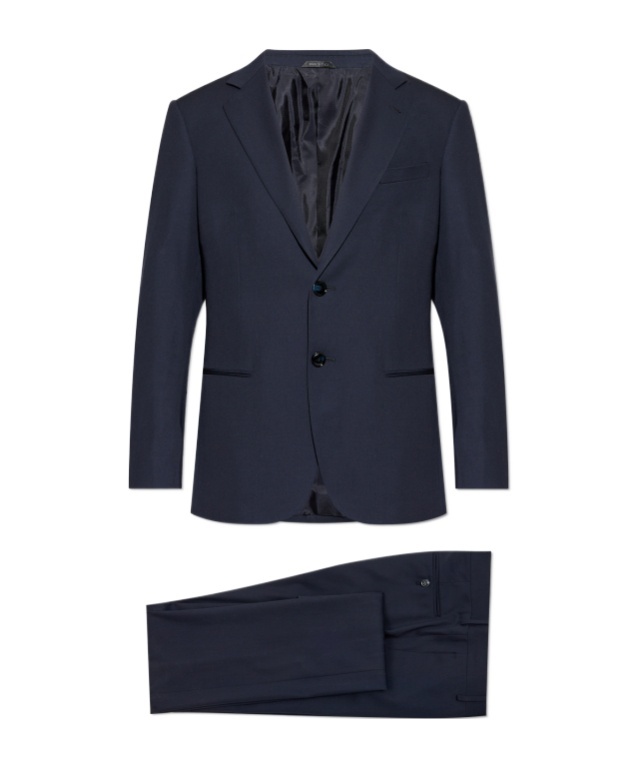 Giorgio Armani Wool Suit With Flap Pockets And Notch Lapel In Black