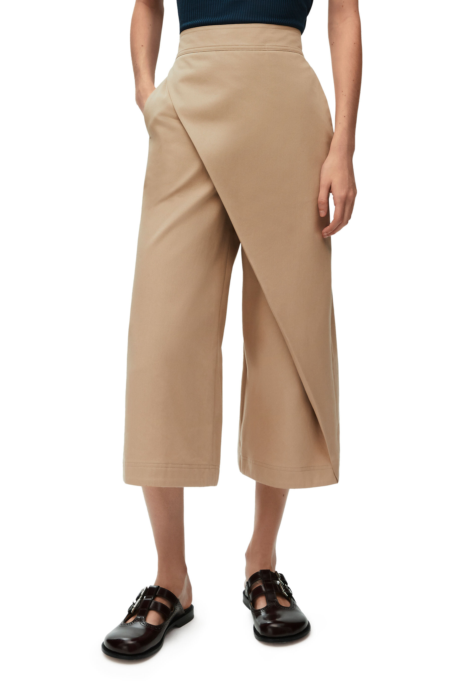 Shop Loewe Cropped Wrap Trousers In Cotton In Nude
