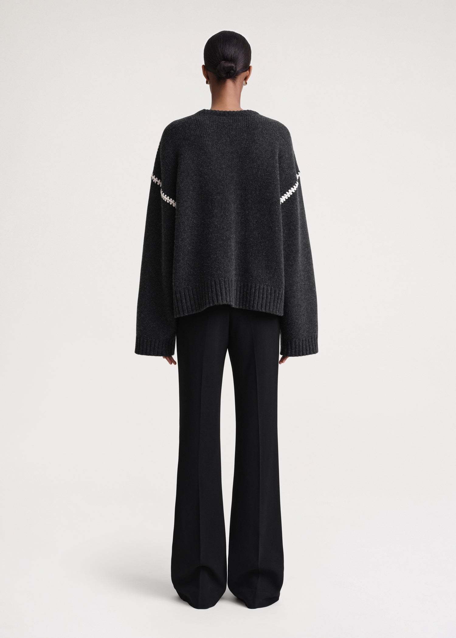 Shop Totême Whipstitched Wool Jumper In Black