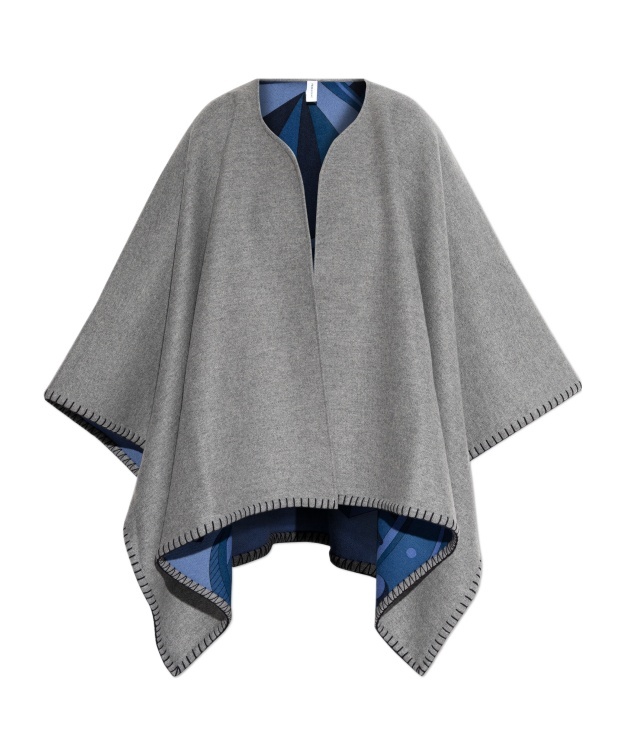 Ferragamo Geometrical Renaissance-print Reversible Cape In Gray