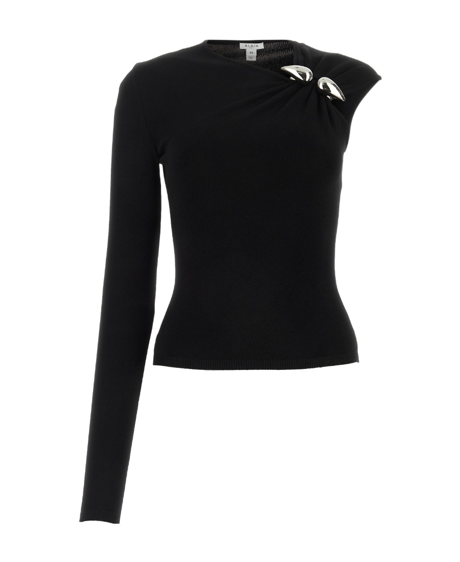 Alaïa Single-sleeved T-shirt With Round Neck In Black
