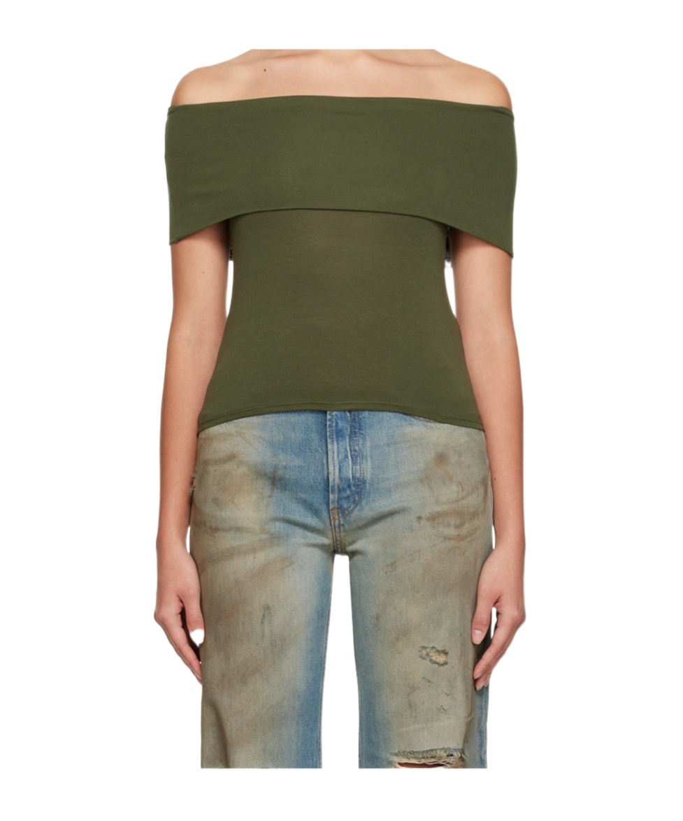 Gimaguas Maya Off-shoulder Jersey Top In Green