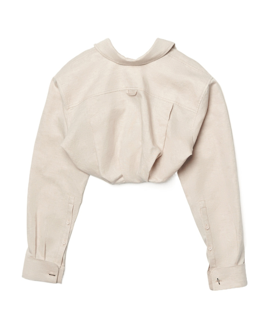 Jacquemus Cropped Long-sleeve Blouse In Nude