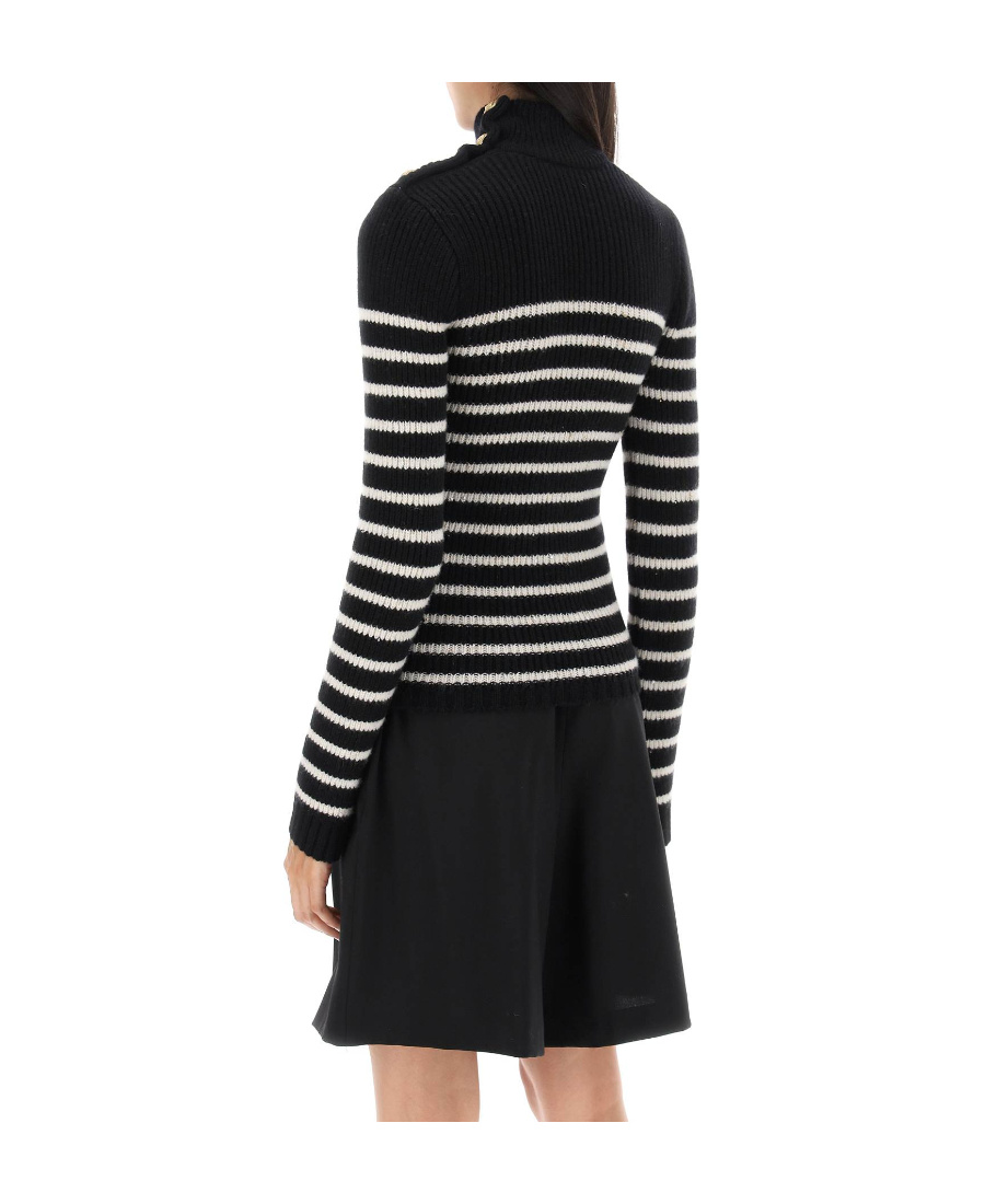 BALMAIN LOGO-PATCH STRIPED JUMPER