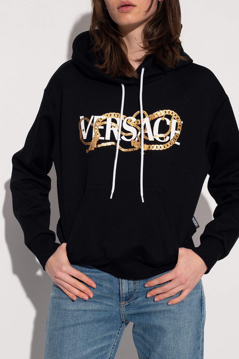 Versace Logo-print Hoodie In Black