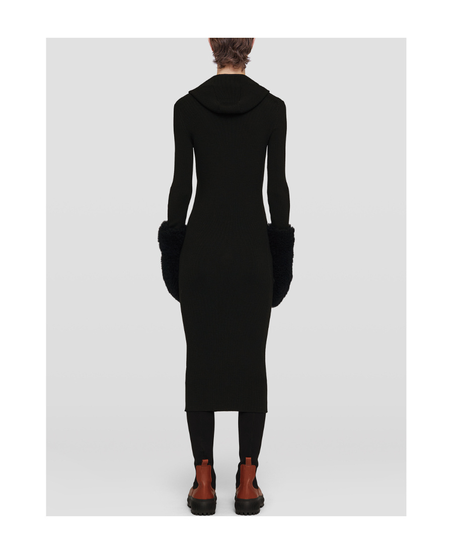 Jil Sander Hooded Rib Dress In Black