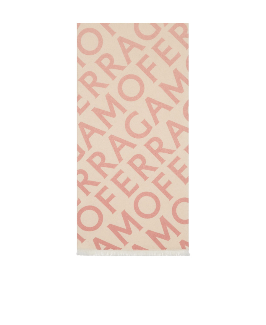Ferragamo Logo Intarsia-knit Fringed Scarf In Nude