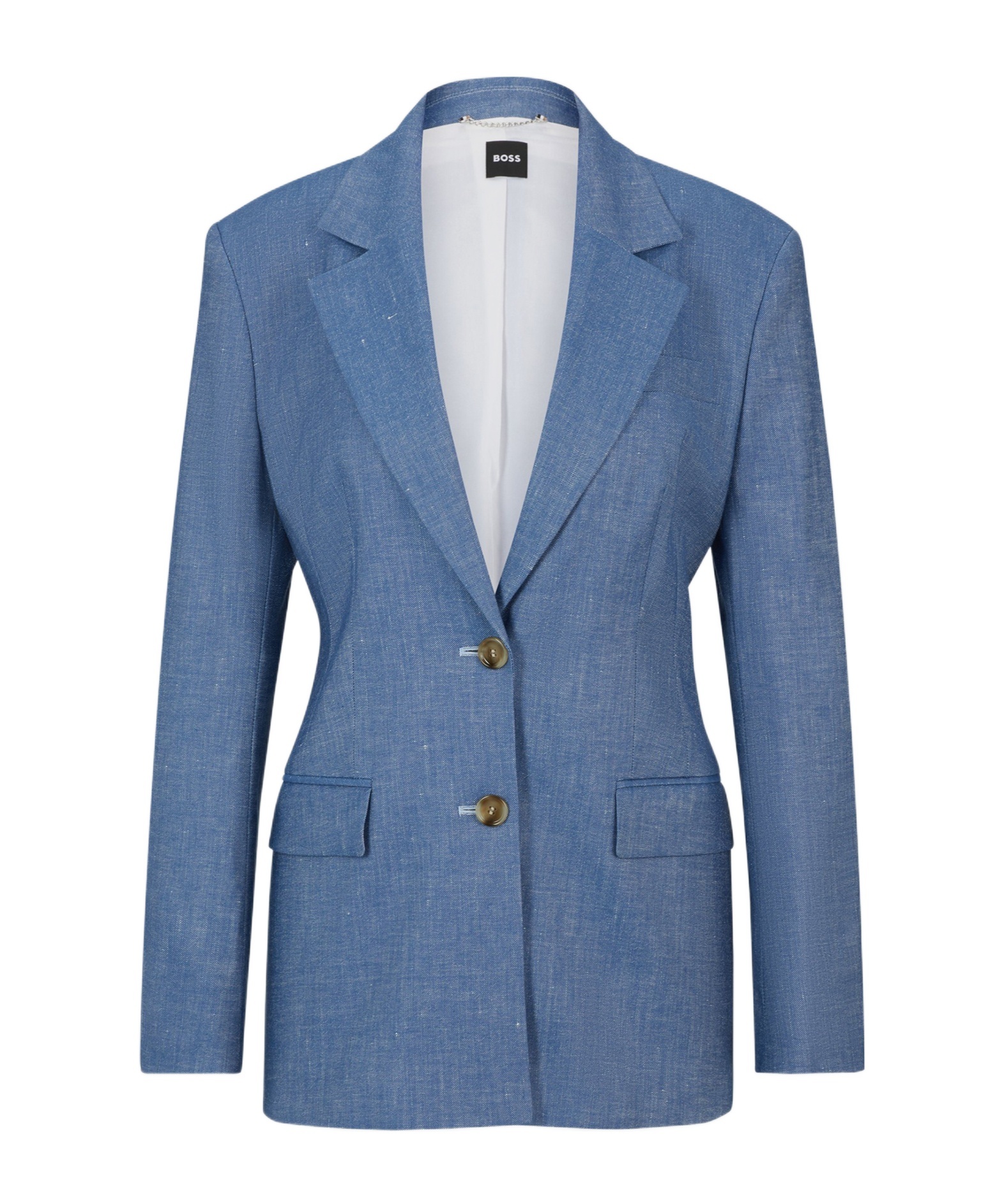 Hugo Boss Women's Single-breasted Jacket In Linen, Cotton And Stretch In Blue