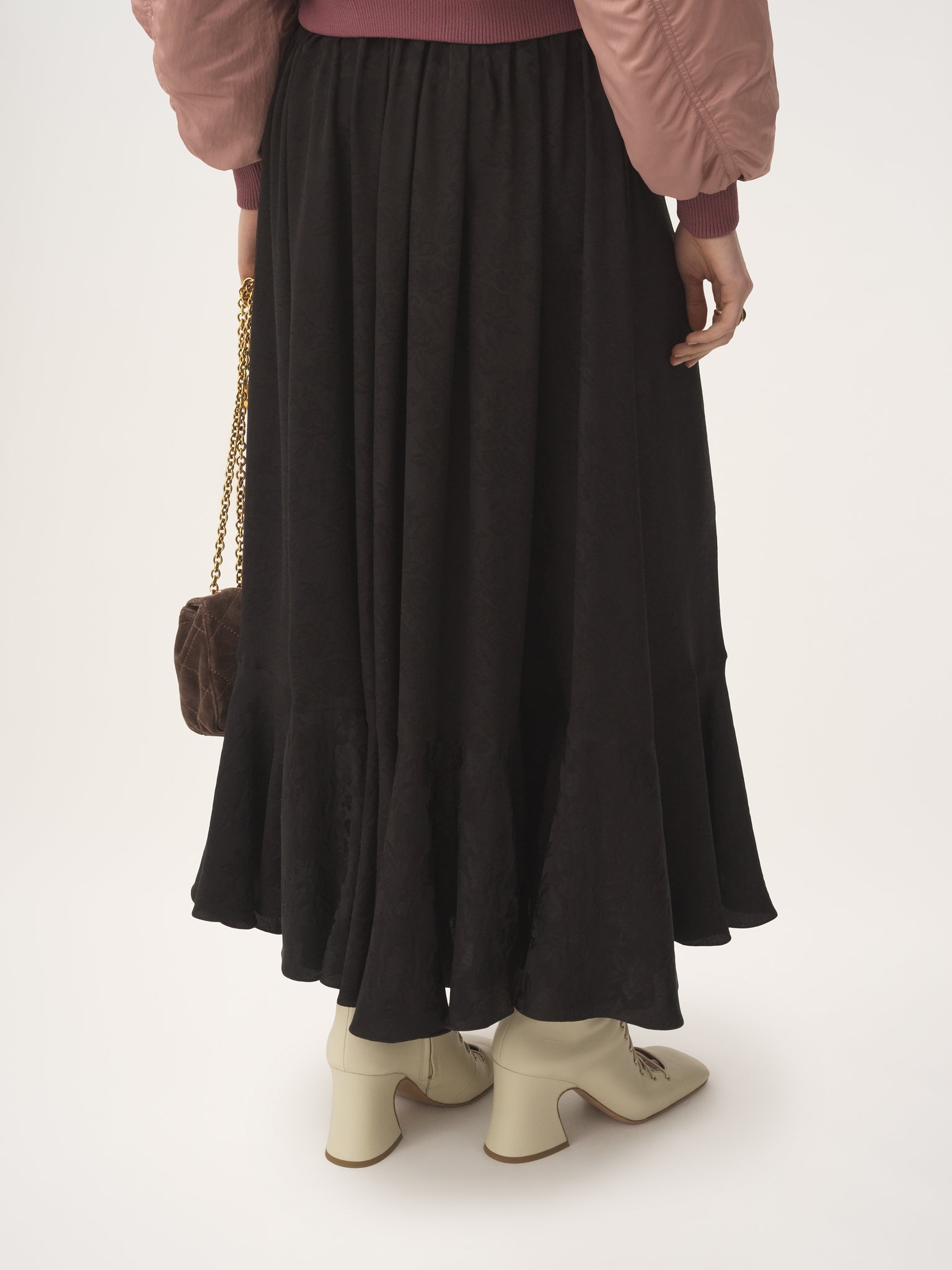 Chloé Gathered Midi Skirt In Silk Jacquard In Gray
