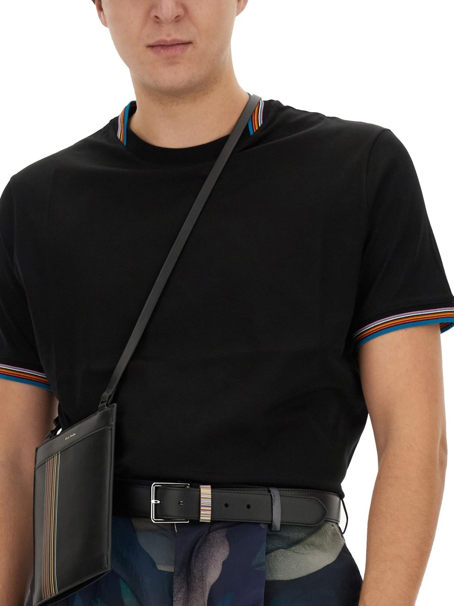 Paul Smith Black T-shirt With Multicolor Striped Accents In Black