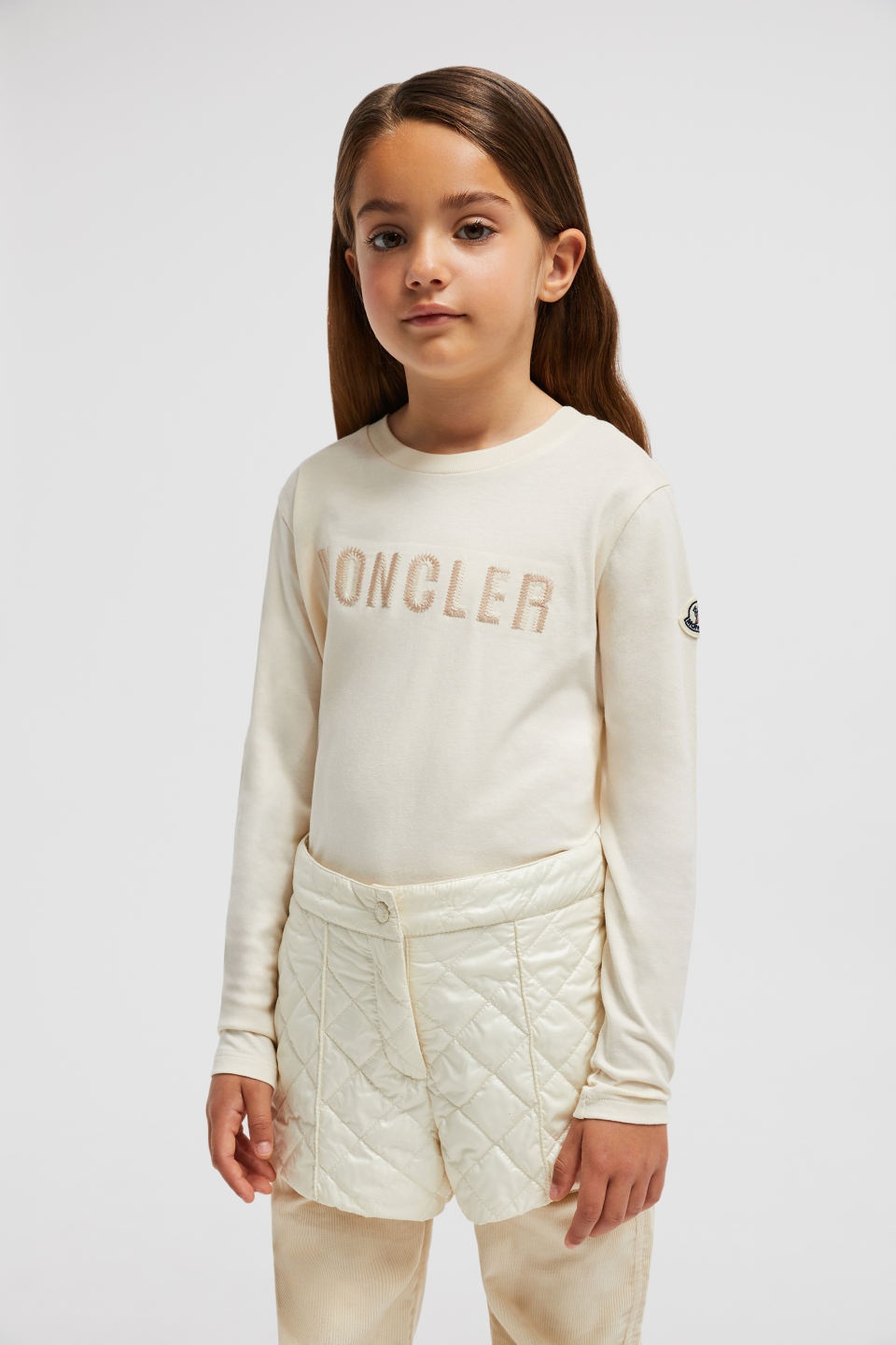 Moncler Embroidery Logo Round Collar Long-sleeved T-shirt In Nude