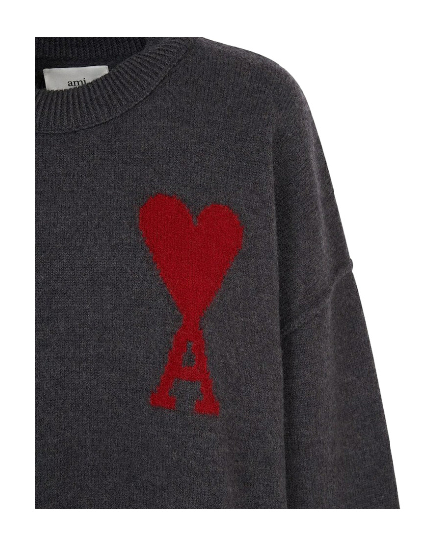 Ami Alexandre Mattiussi Crew Neck Long Sleeve Sweater With Ribbed Edges In Gray