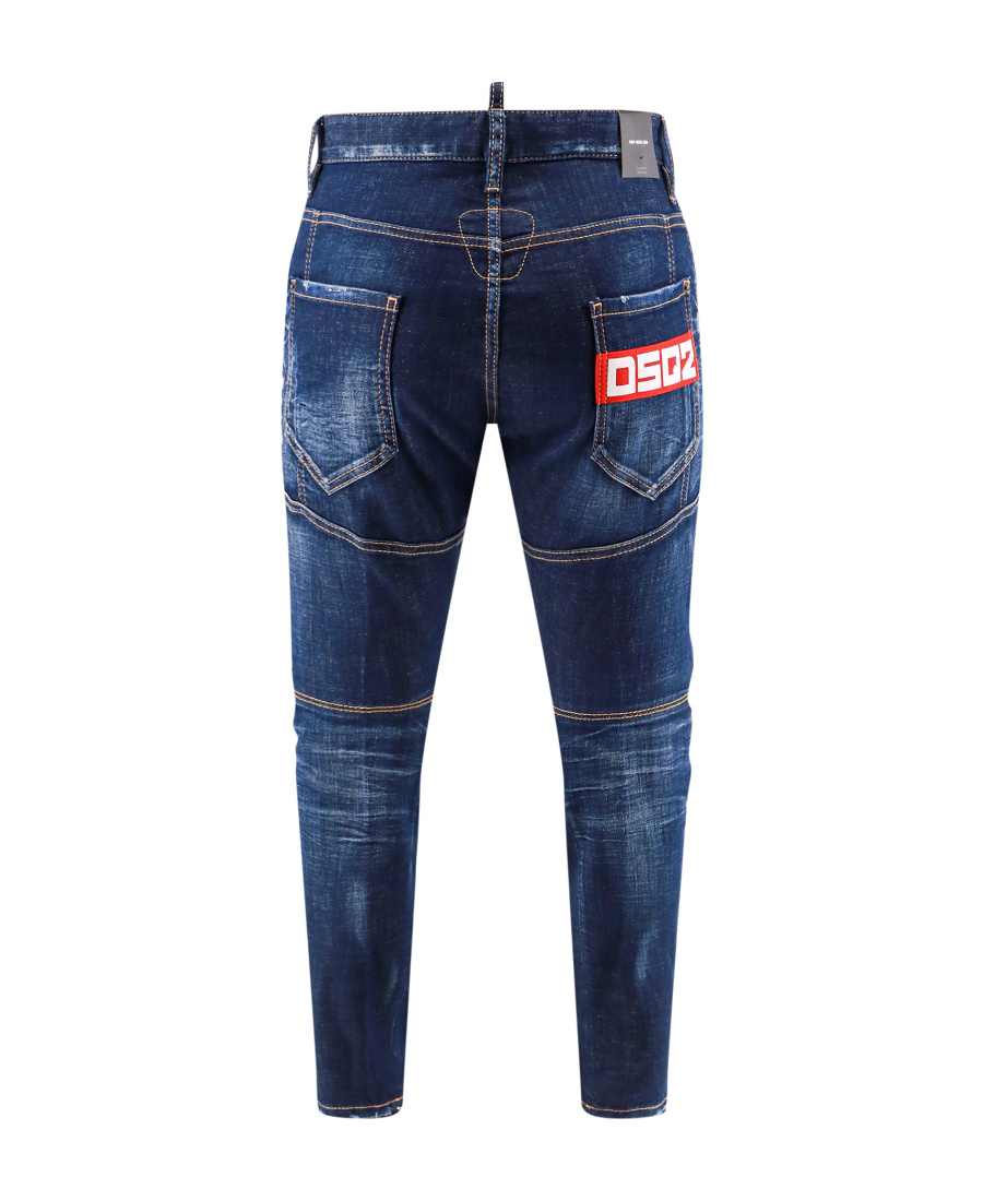 Dsquared2 Stretch Cotton Jeans With Logo Patch In Blue