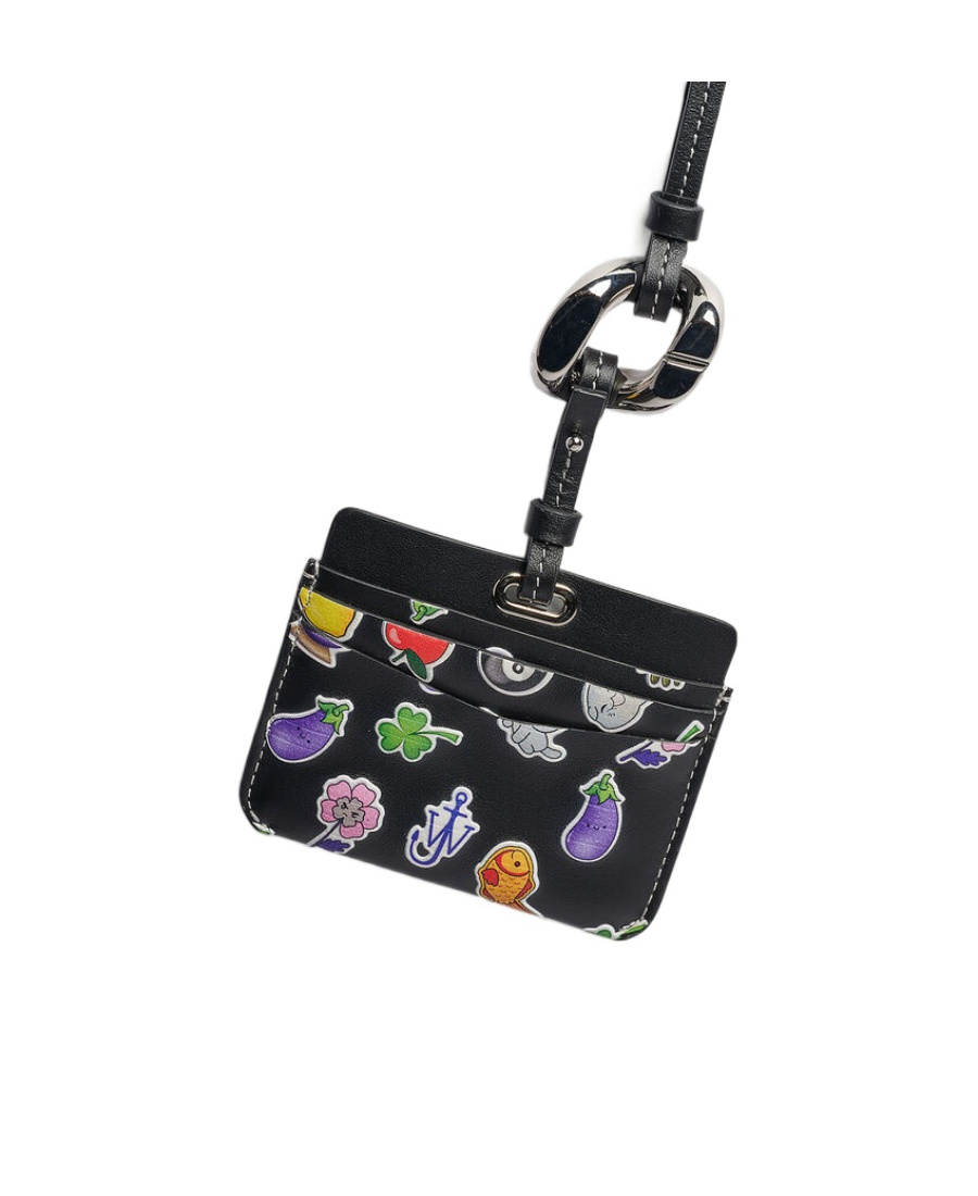 Jw Anderson Graphic-print Leather Cardholder In Black