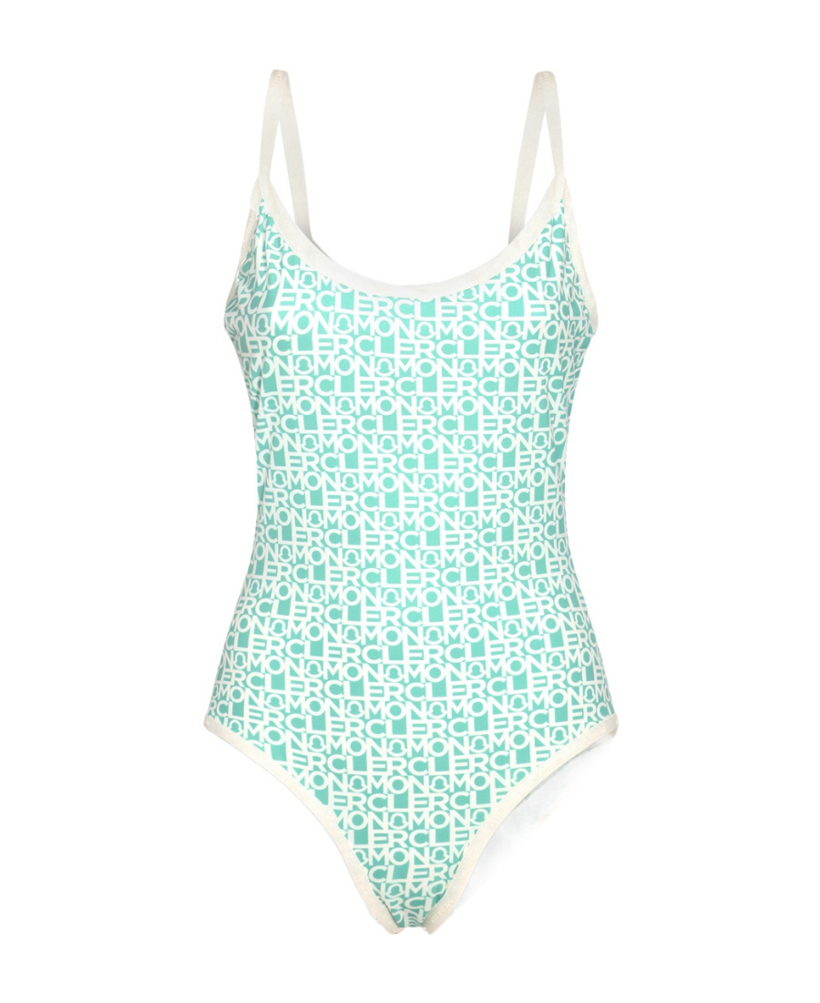 Shop Moncler Logo Print Swimsuit In Green
