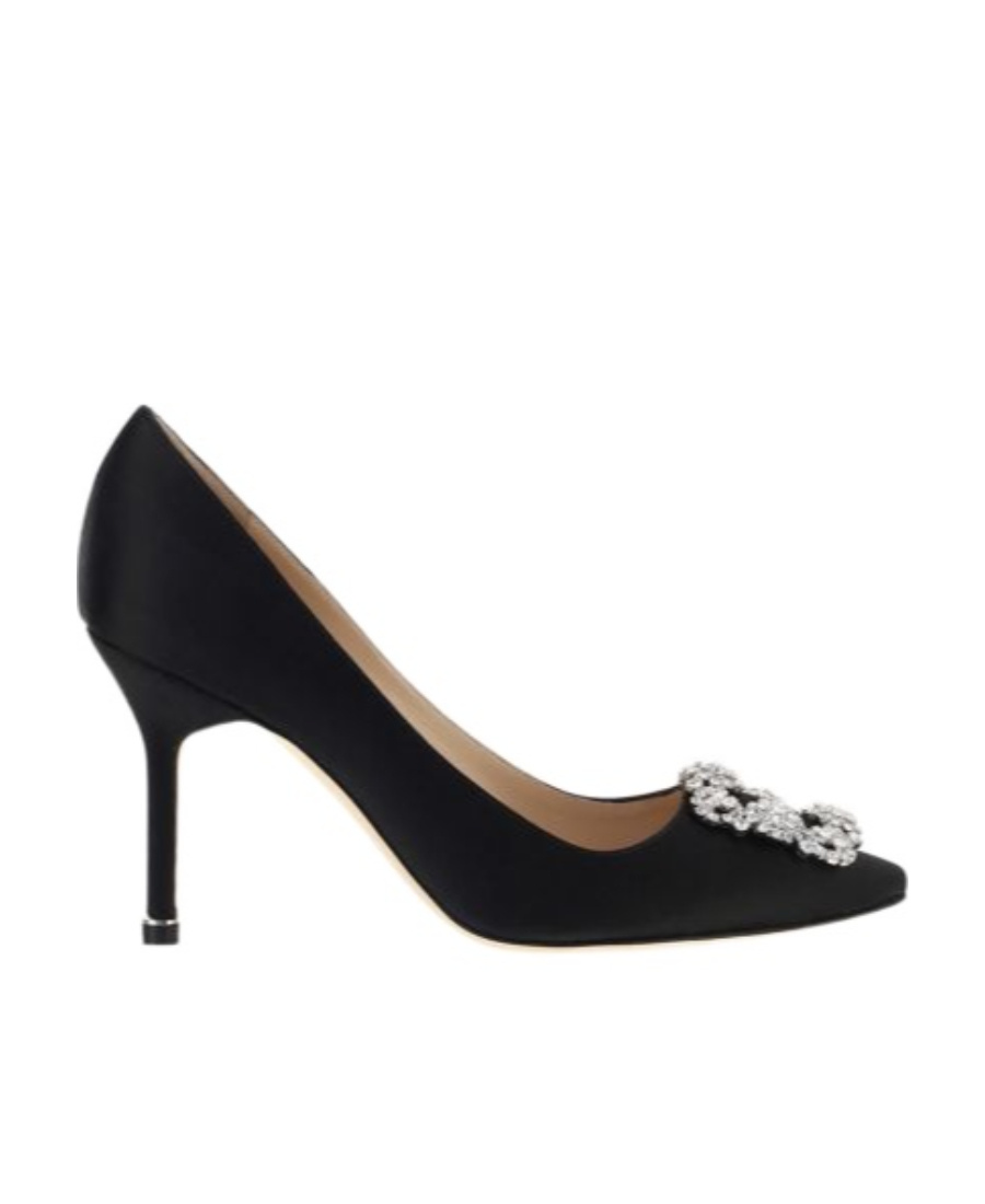 Manolo Blahnik Hangisi 90 Black Satin Pumps In Black