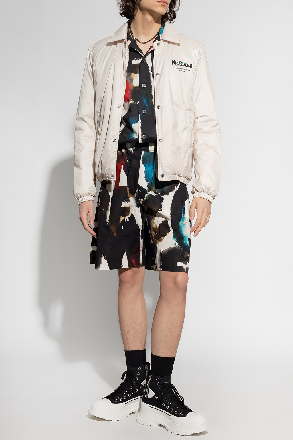 ALEXANDER MCQUEEN LOGO-PRINT SHIRT BOMBER JACKET