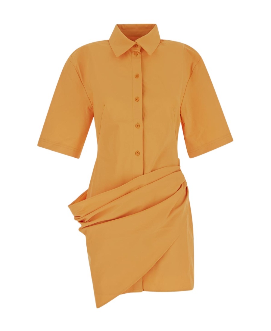 Jacquemus Camisa Draped Mini Shirt Dress In Yellow