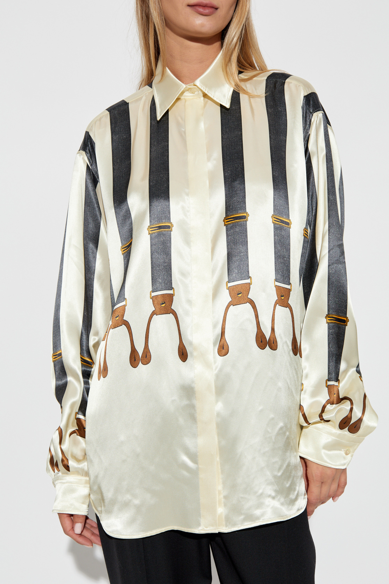 Moschino Shirt In Satin Suspenders Print In White