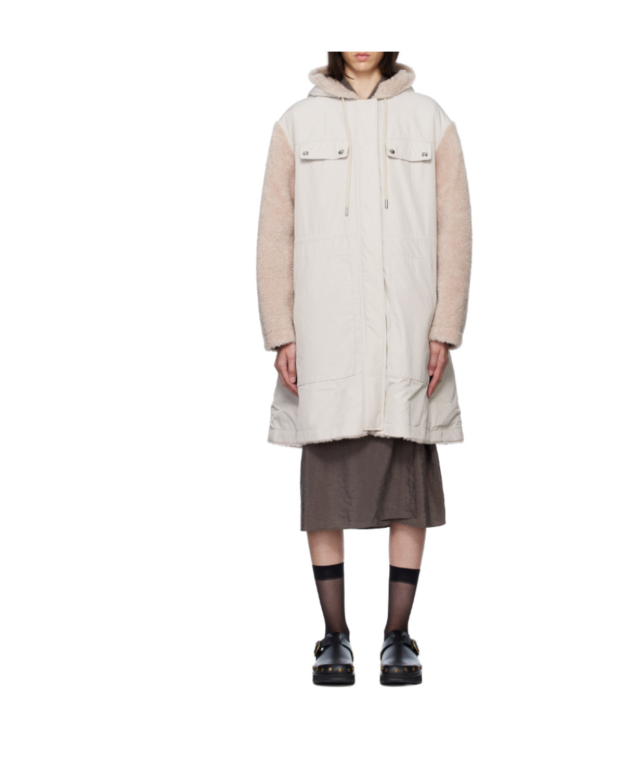 Yves Salomon Beige Paneled Reversible Coat In White