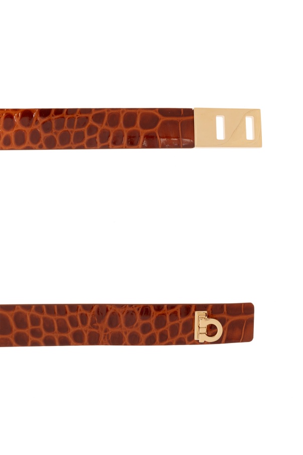 Shop Ferragamo Logo Belt In Brown