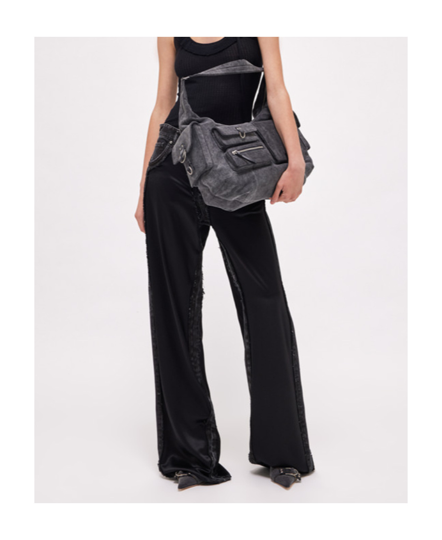 Blumarine High-waist Satin-finish Trousers In Black
