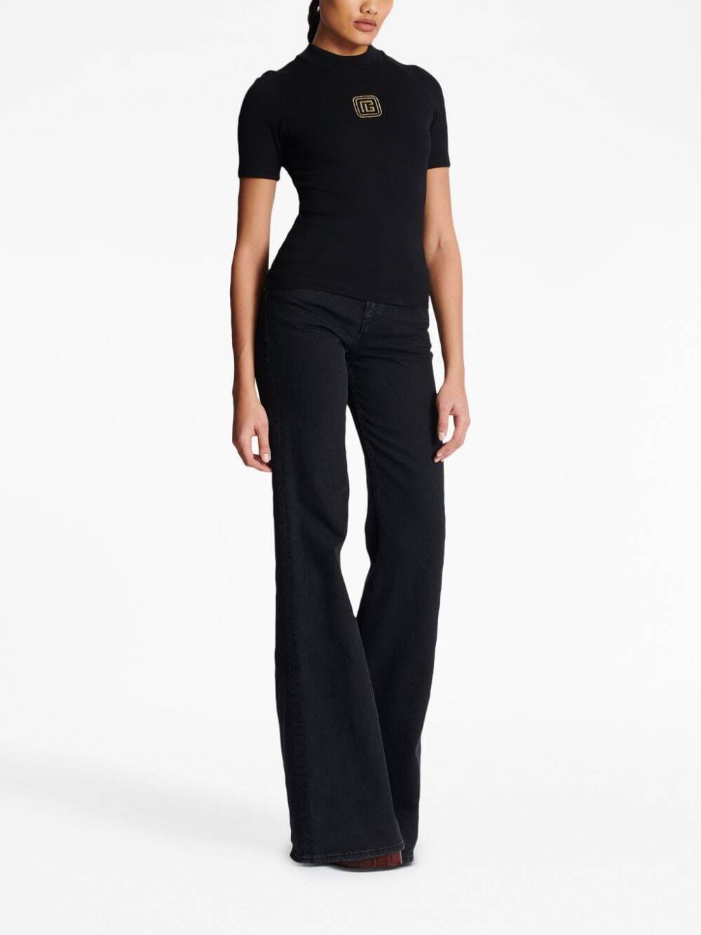 Balmain Retro Pb Embroidered Raglan Short-sleeve T-shirt In Black