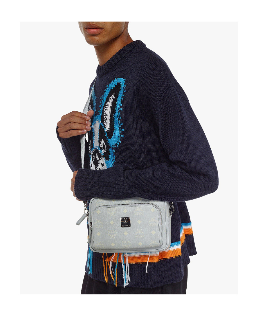 Mcm Logo Zipper Shoulder Bag In Gray