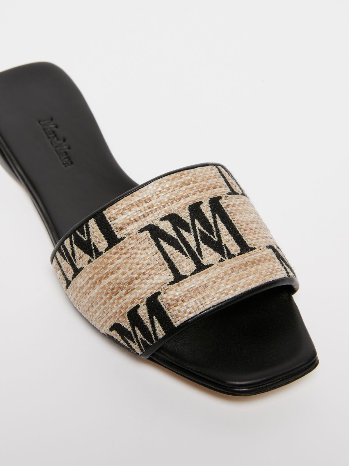 Max Mara Logo Jacquard Raffia-effect Slides In Black