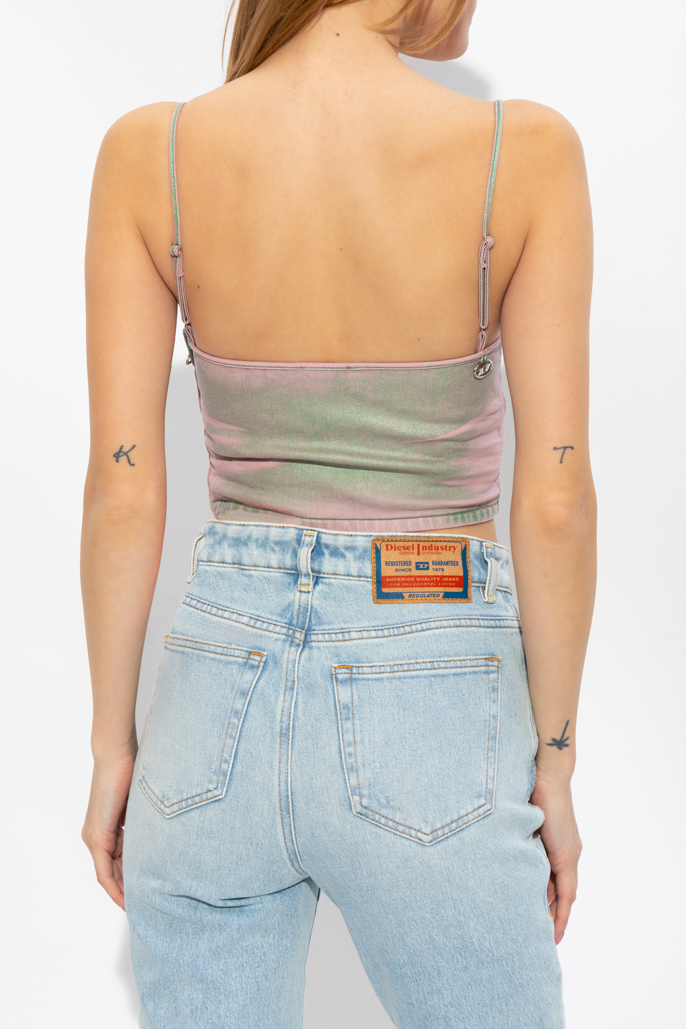 Diesel De-fulvy-s Denim Cropped Top In Gray