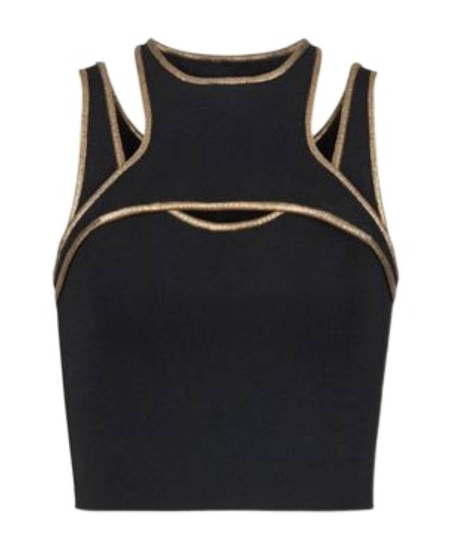 BALMAIN BLACK AND GOLD KNIT CROP TOP