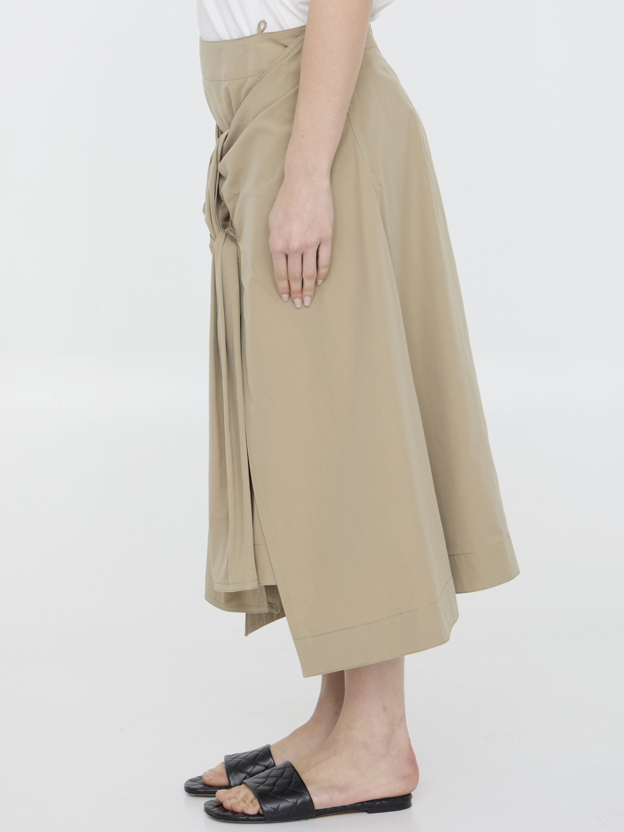 Shop Bottega Veneta Knot-detail Midi Skirt In Nude