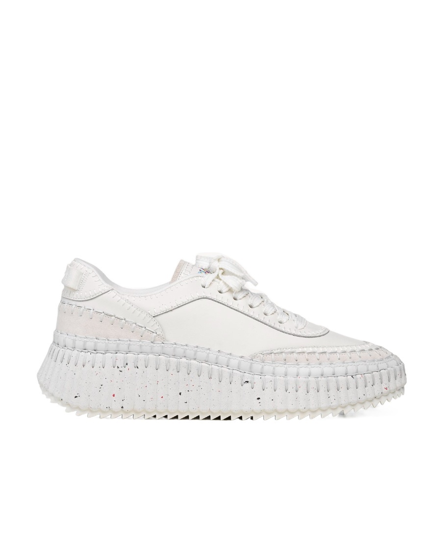 Chloé Nama Embroidered Suede And Recycled Mesh Sneakers In White