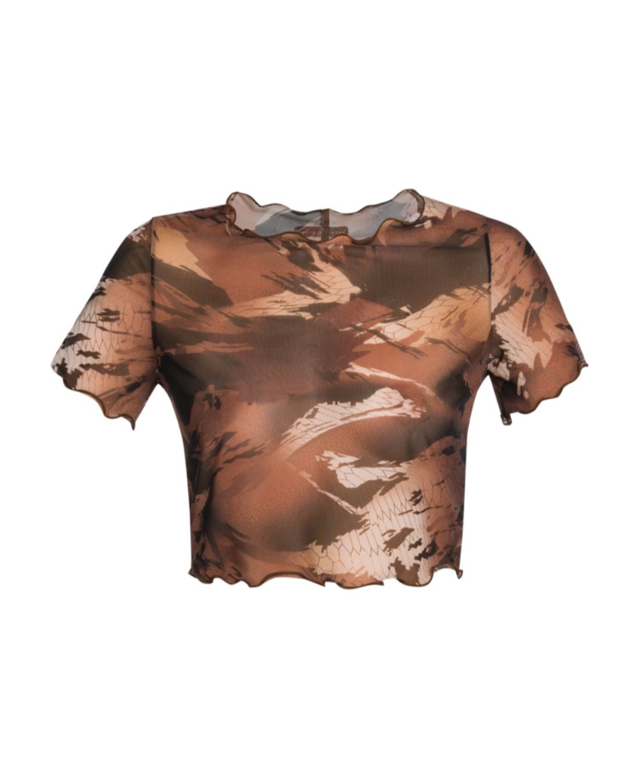Heron Preston Camo Mesh Cropped T-shirt In Brown